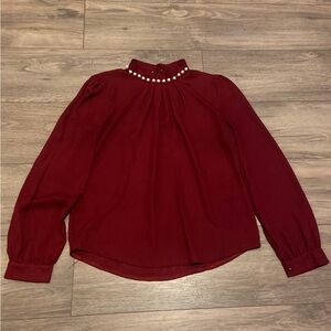Pearl Beaded Puff Sleeve Chiffon Blouse - Size M (Regular)